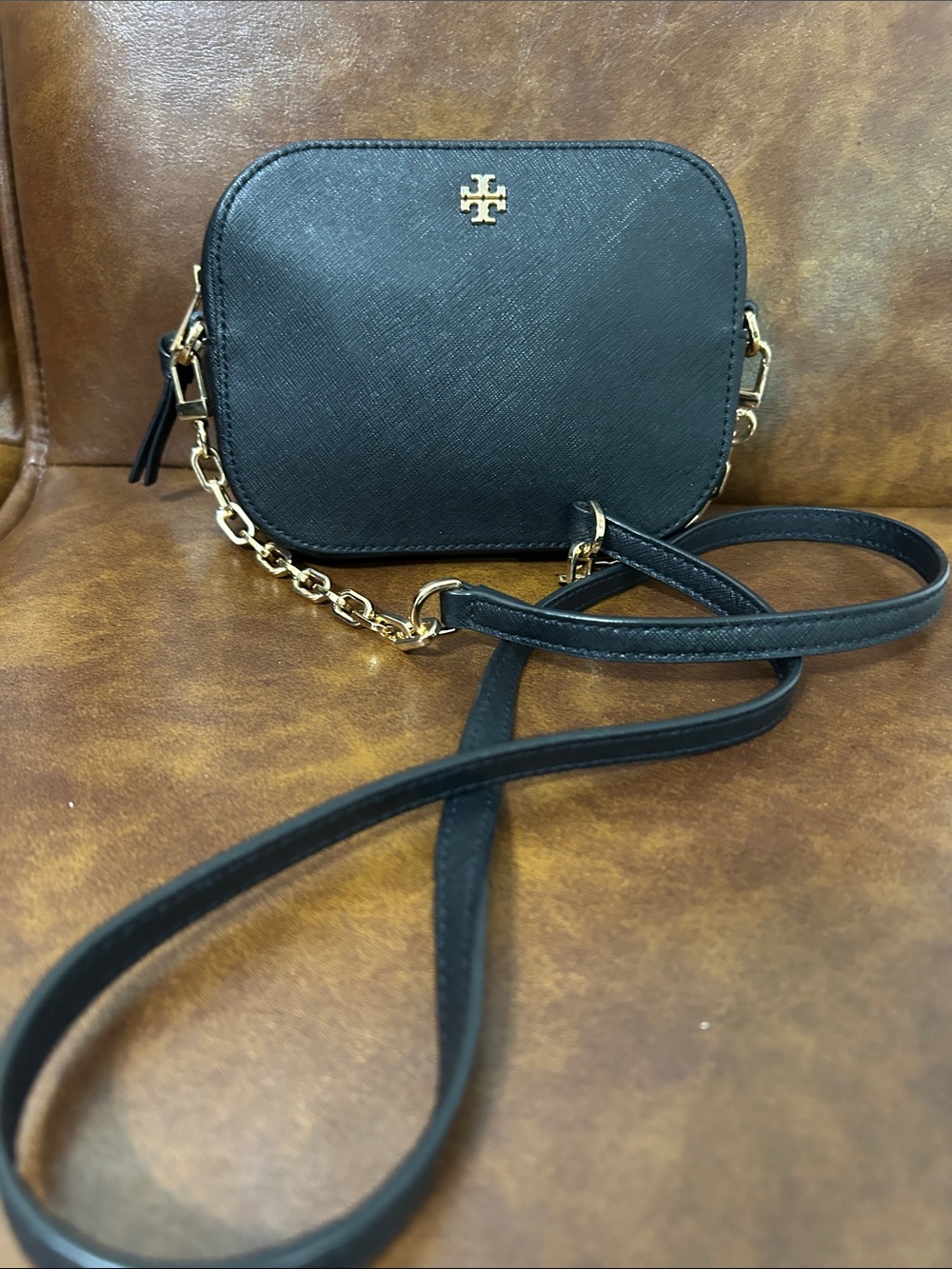 Tory Burch Black Saffiano Crossbody with Gold Hardware
